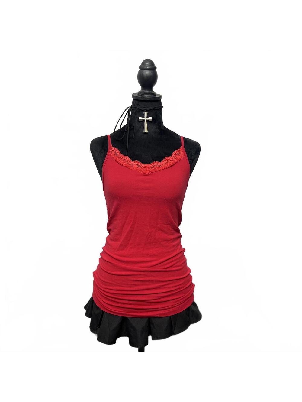 Majora Red Lace Trim Spagetti Strap Tank Top Sz M 2000s McBling Preppy